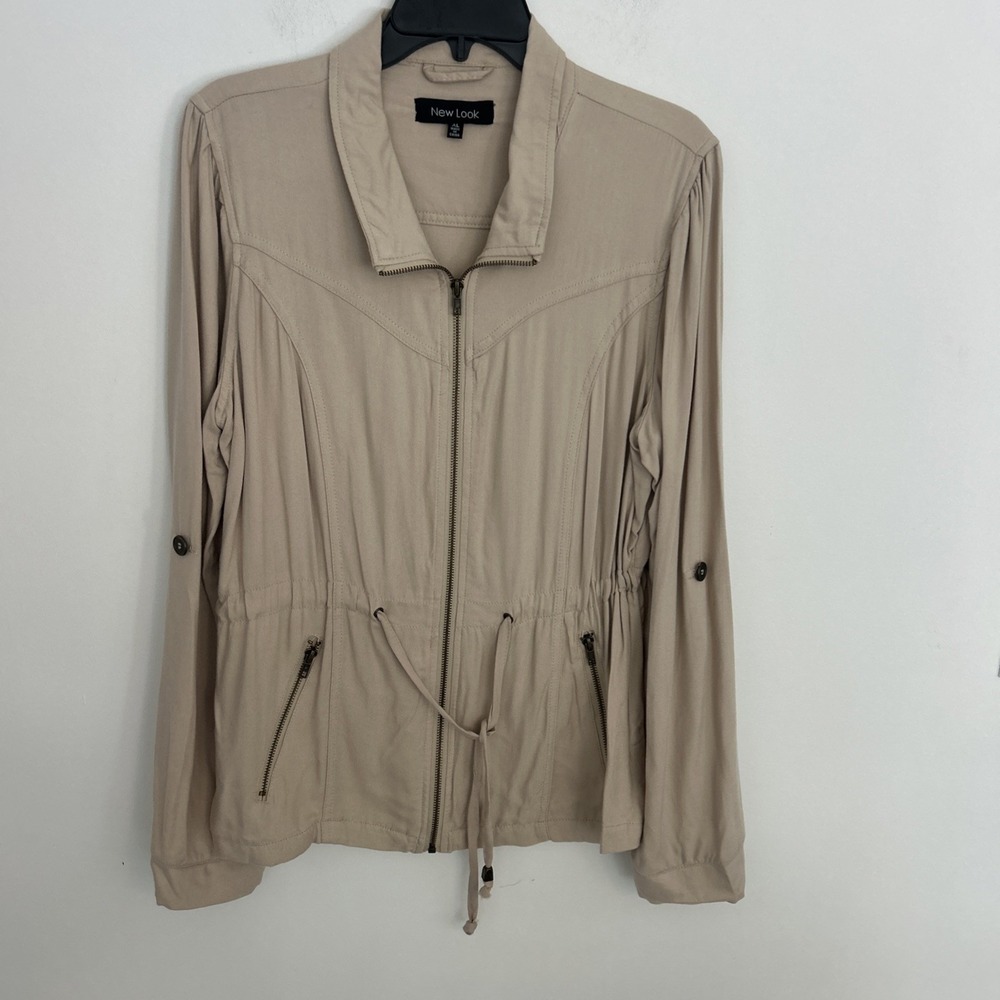 New Look Women's XL Full Zipper Tan‎ Lightweight Jacket Rolled Up Sleeve Classic